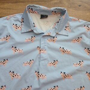 Golf Gods Polo Mens Medium Blue Golf Pig Print AOP Performance Stretch‎ Hybrid